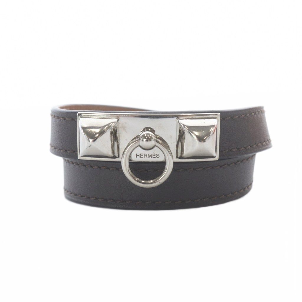 エルメス HERMES リヴァル ドゥブルトゥール レザーブレスレット XS 茶色