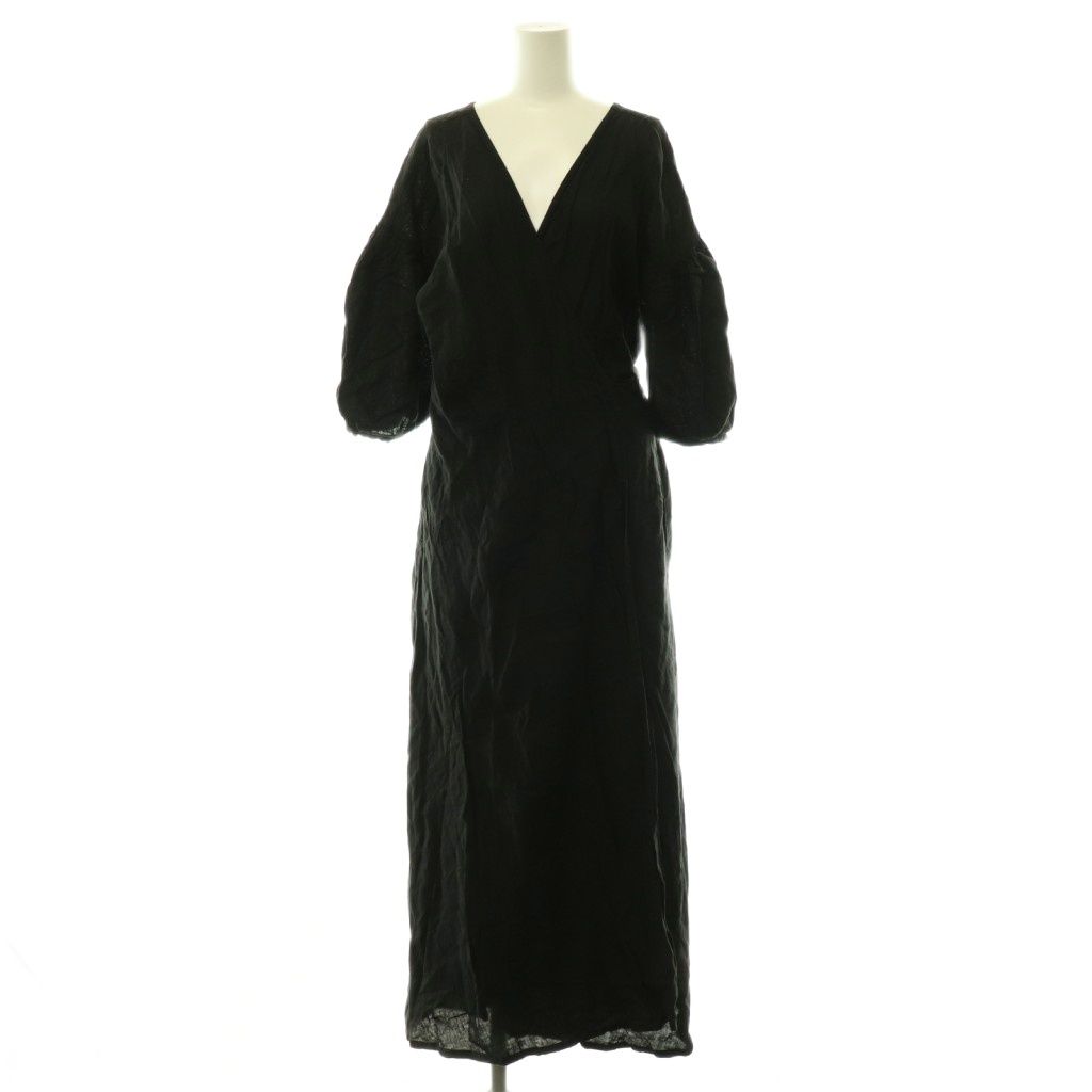アパルトモン ドゥーズィエムクラス L'Appartement DEUXIEME CLASSE Linen Madam Dress ワンピース ロング カシュクール 七分袖 リネン ブラック /DO ■OS