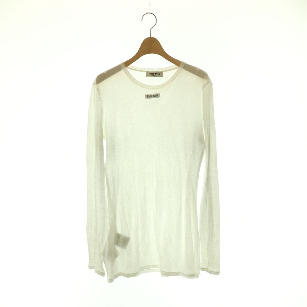 ミュウミュウ miumiu Rib knit jersey dressコットンリブカットソー 長袖 S ホワイト /HK ■OS