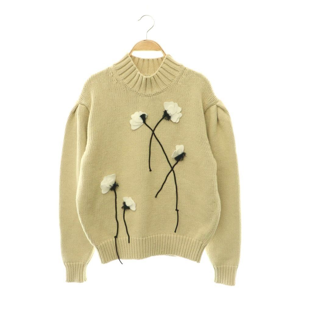 セブンテンバイミホカワヒト SEVEN TEN by MIHO KAWAHITO アップリケコットンニット セーター 長袖 M ライトベージュ ホワイト ブラック /DO ■OS