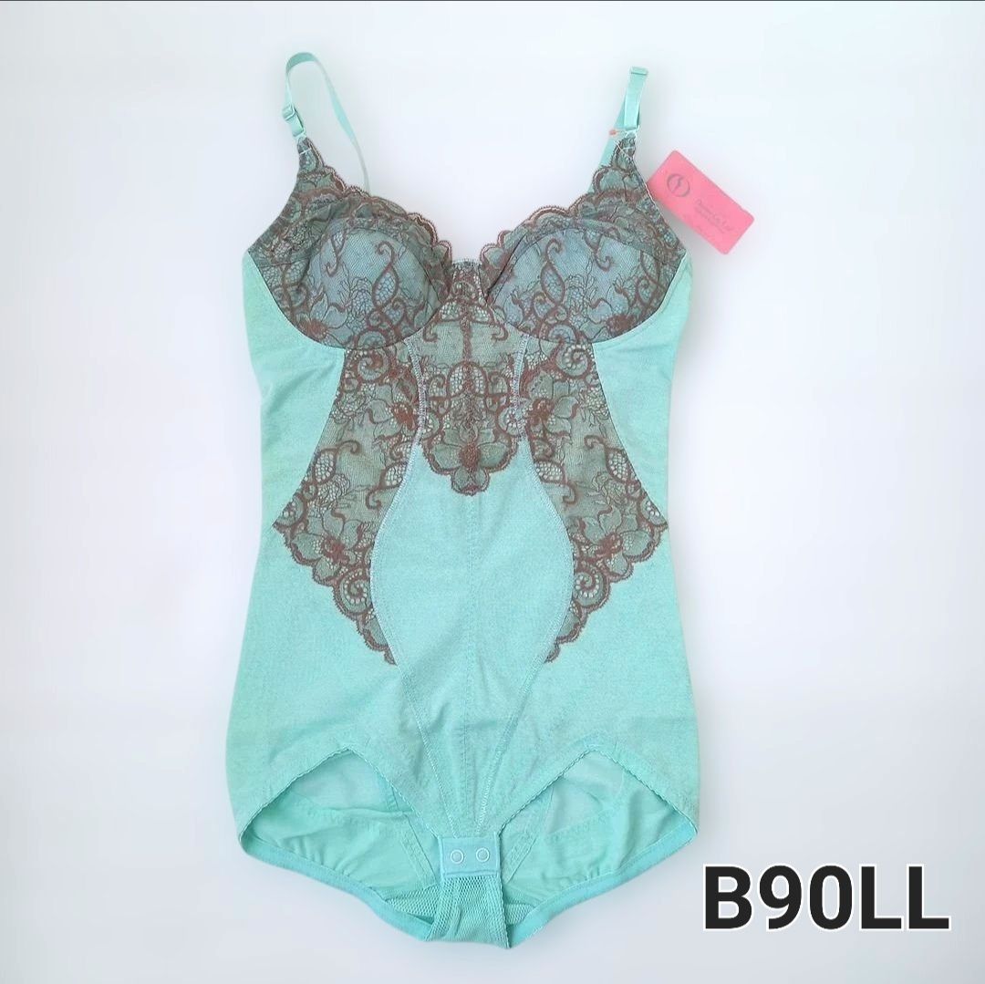 30＊ダイアナ サマーコレクション×アンミカ 3/4カップボディスーツ(ワイヤーなし) ターコイズブルー B90LL 未使用品 補正下着
