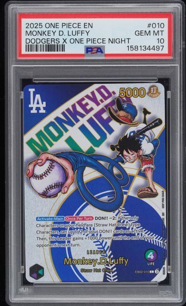 【PSA10】モンキー・Ｄ・ルフィ(L){緑/紫}〈EB02-010〉[英語版/ロサンゼルスドジャース] 野球