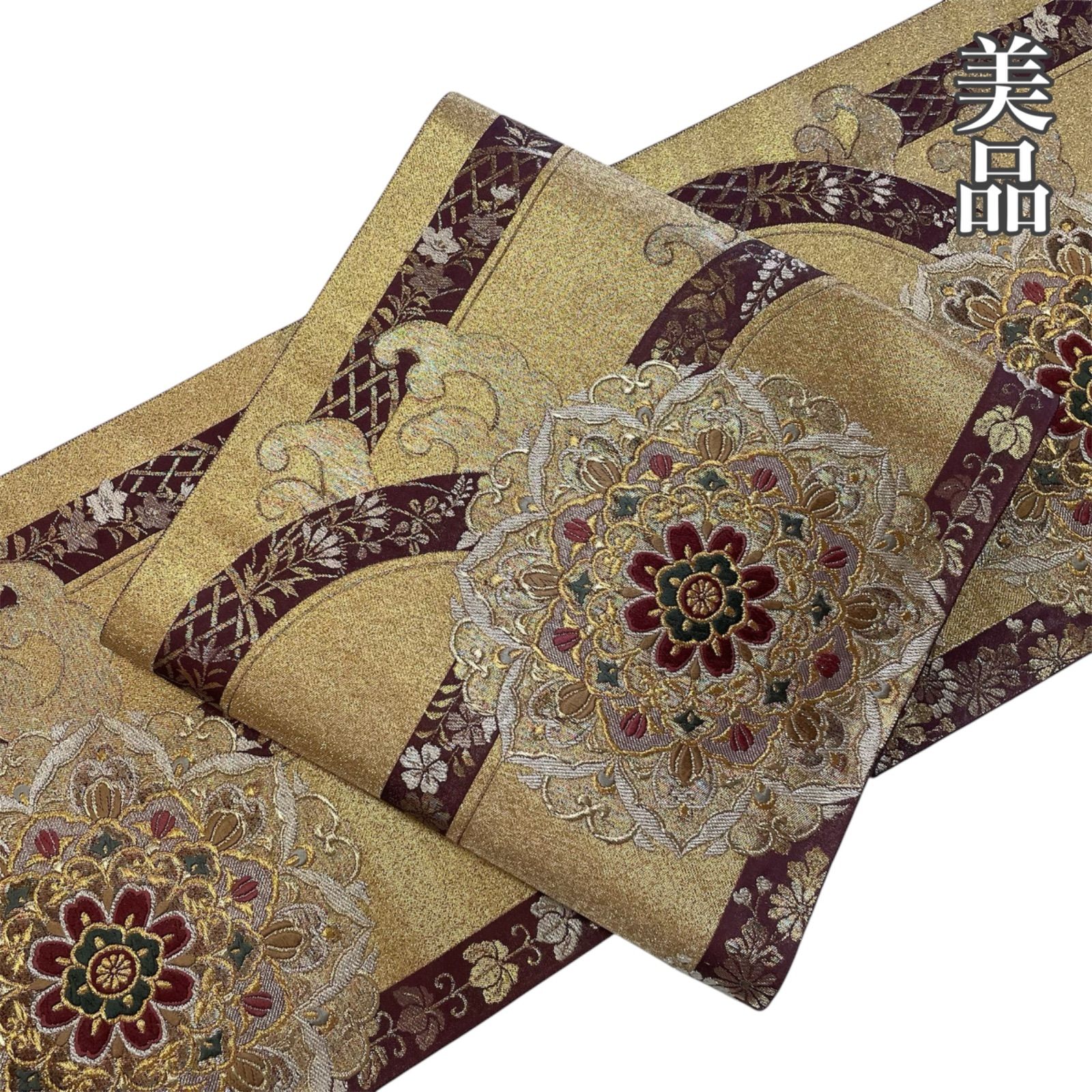 #J992 美品 袋帯 六通 西陣織 錦織 金銀糸 華文 正絹 和装 和服 フォーマル帯