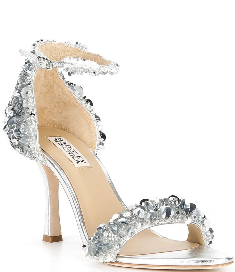 バッジェリーミシュカ レディース シューズ サンダル スパンコール アンクル レザー Badgley Mischka Venus Leather Sequin Ornamented Ankle Str