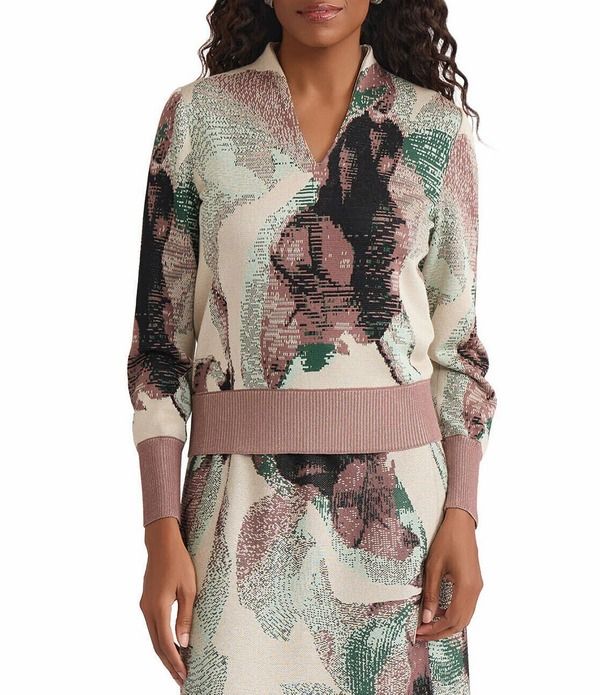 ミソック レディース アウター ニット・セーター Vネック MISOOK Abstract Jacquard Soft Knit VNeck Long Sleeve Coordinating Swea
