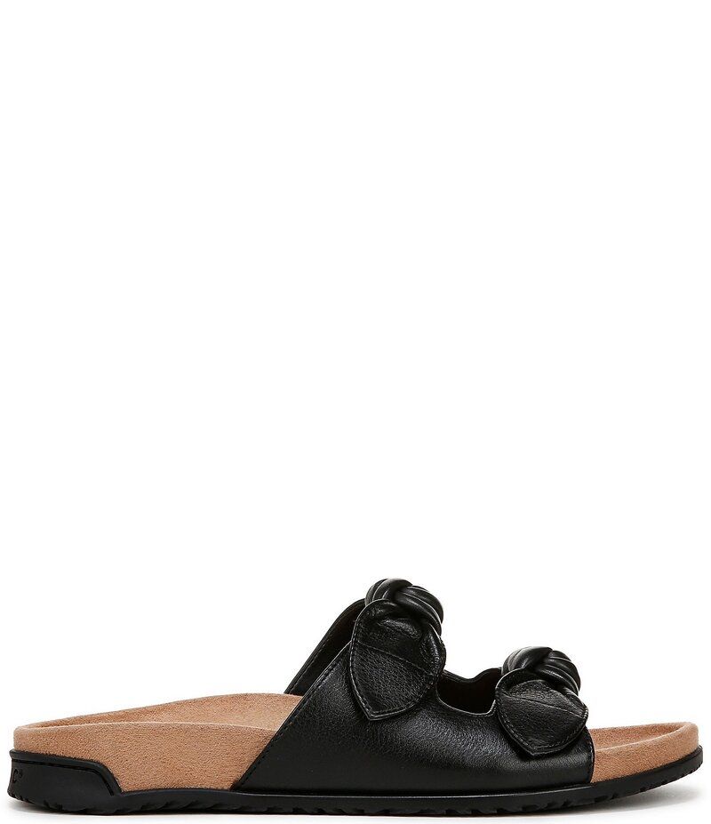 バイオニック レディース シューズ サンダル レザー Vionic Elara Leather Knotted Detail Slide Sandals Black ブラック