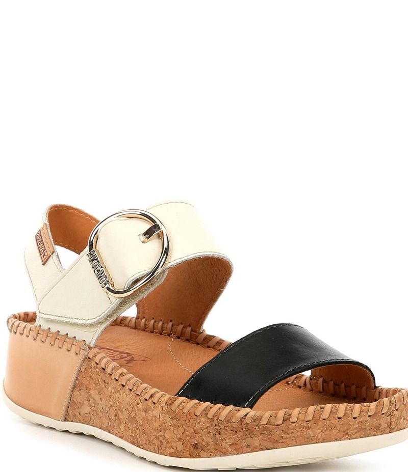 ピコリーノス レディース シューズ サンダル カラーブロック レザー Pikolinos Marina Calfskin Leather Colorblock Cork Wedge Sandals B