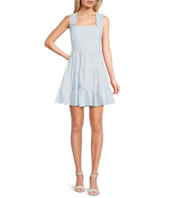 ディーエリー レディース トップス ワンピース ノースリーブ Deelly Square Neck Sleeveless Bow Fit Flare Dress Light Blue ブルー