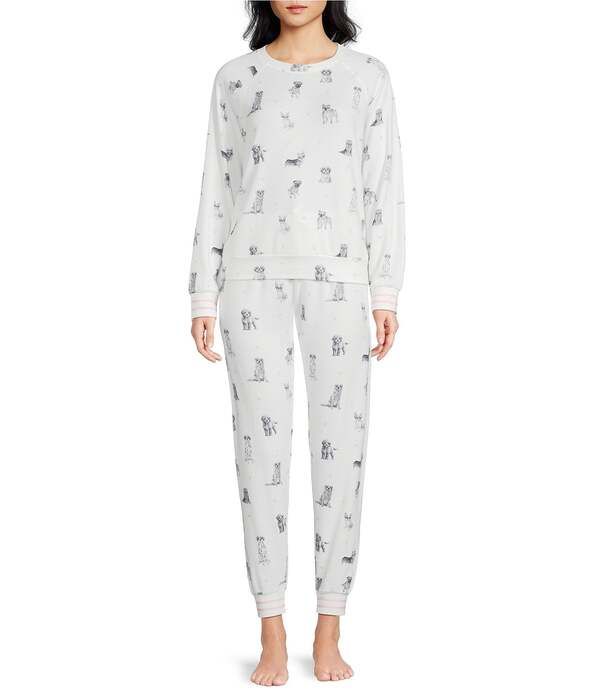 ピージェイサルベージ レディース アンダーウェア ナイトウェア クルーネック プリント ニット Pj Salvage Long Sleeve Crew Neck Heart Dog Print Pea