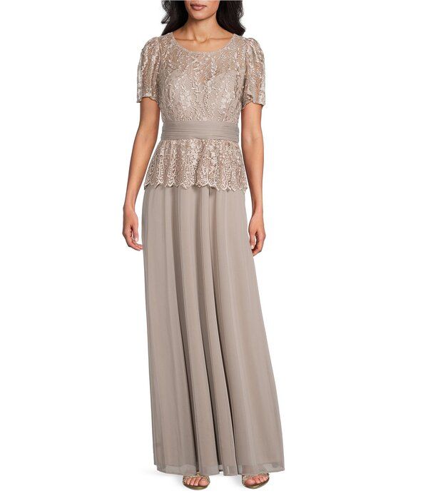 アールアンドエムリチャーズ レディース トップス ワンピース シフォン スパンコール スカート 刺繍 レース R M Richards Embroidered Sequin Lace Peplum C