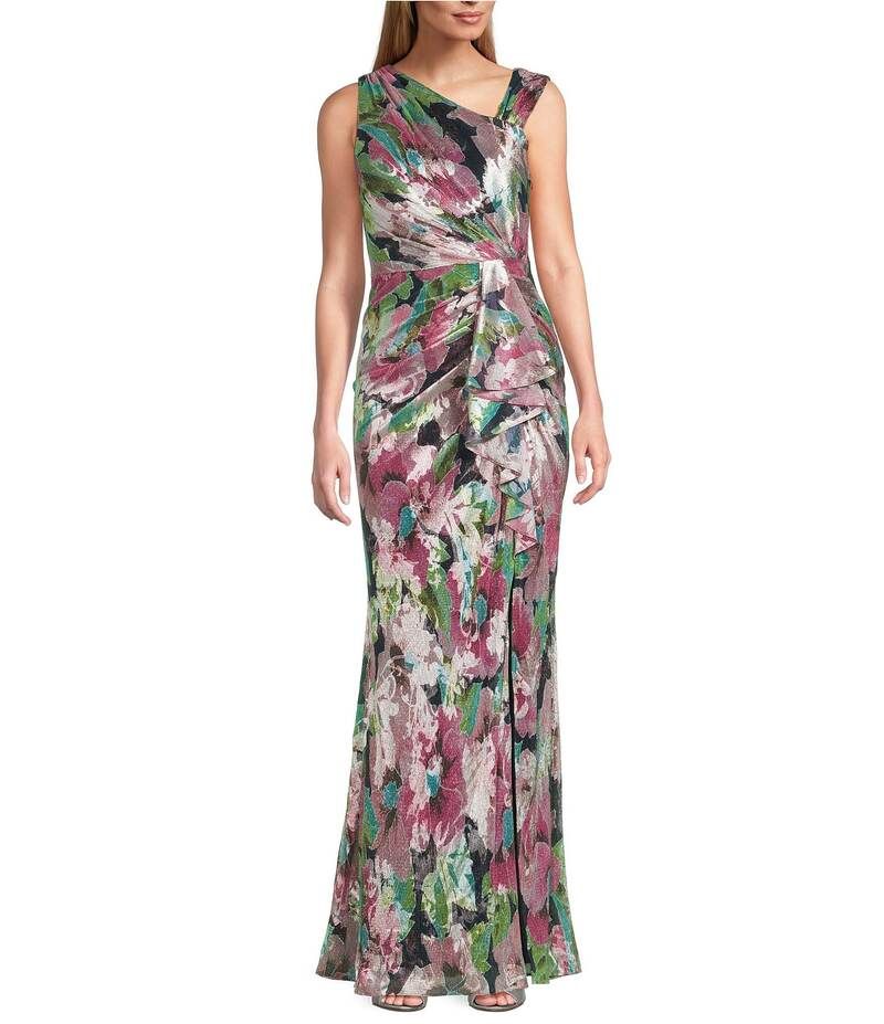 アドリアナ パペル レディース トップス ワンピース フラワー柄 プリント ノースリーブ フラワー Adrianna Papell Sleeveless Floral Print LNeck Gown