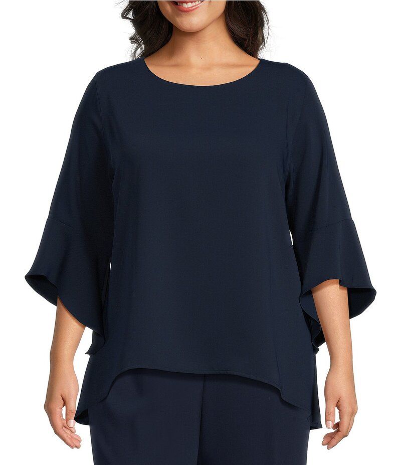 キャロライン ローズ レディース トップス カットソー クレープ プラスサイズ フリル Caroline Rose Plus Size Julia Matte Crepe Round Neck 34