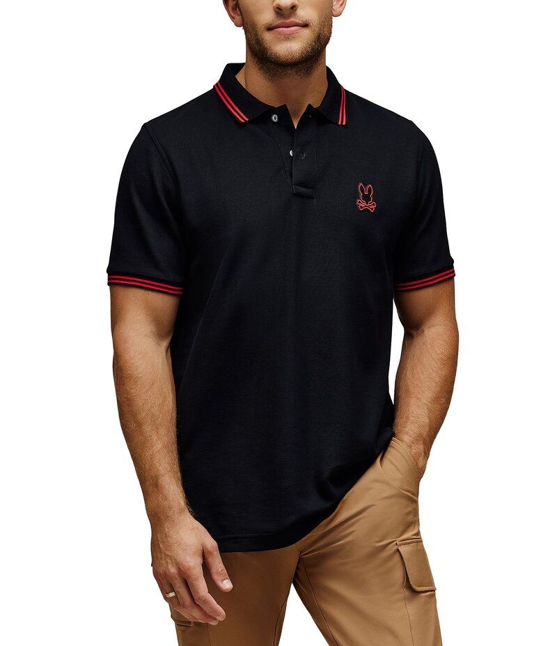 サイコバニー メンズ トップス シャツ Psycho Bunny Sayer Bunny Pique Polo Shirt Black ブラック