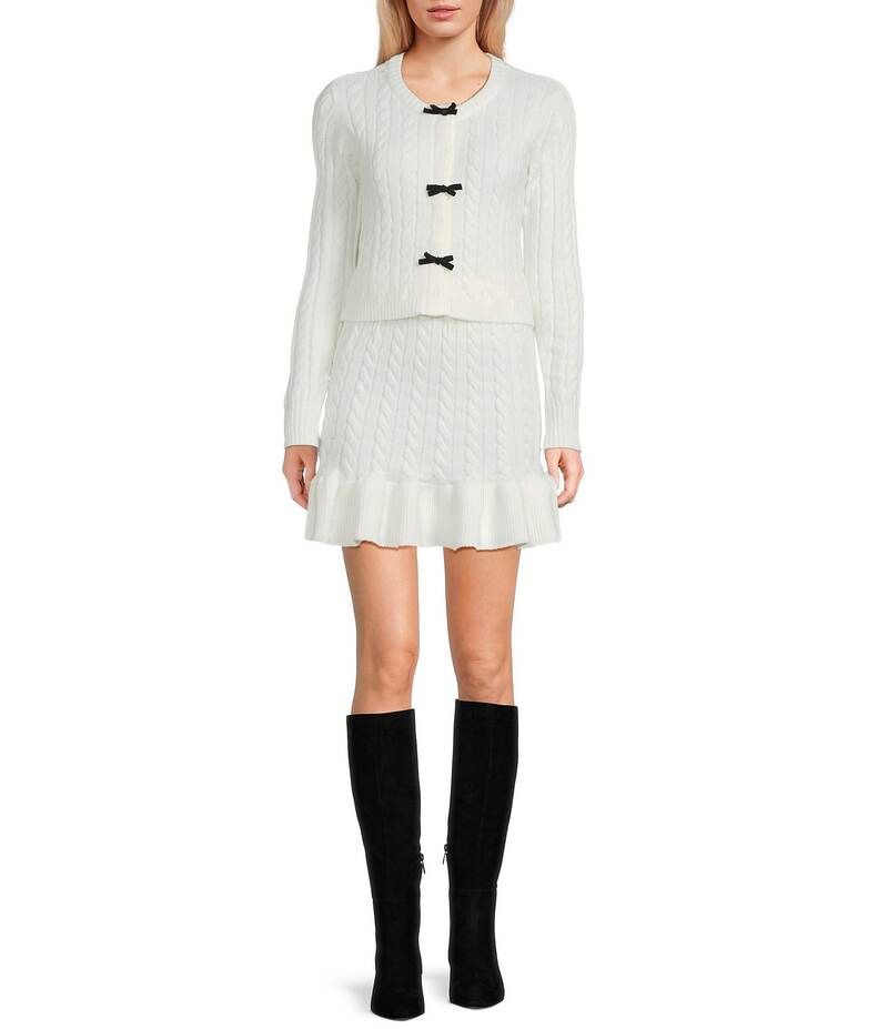 シティヴァイブ レディース ボトムスカート カーディガン City Vibe Bow Trimmed Long Sleeve Cardigan Coordinating Flounce Hem Ski