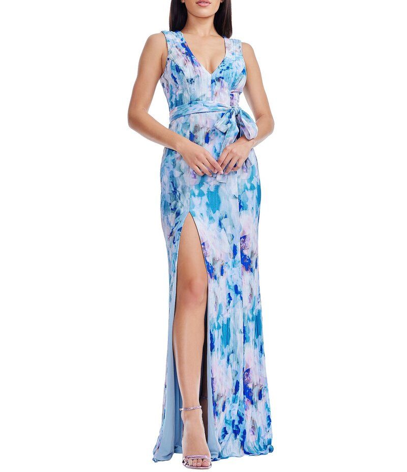 ドレスザポプレーション レディース トップス ワンピース Vネック シフォン フラワー柄 フロントスリット プリント ノースリーブ フラワー Dress the Population Sandra V