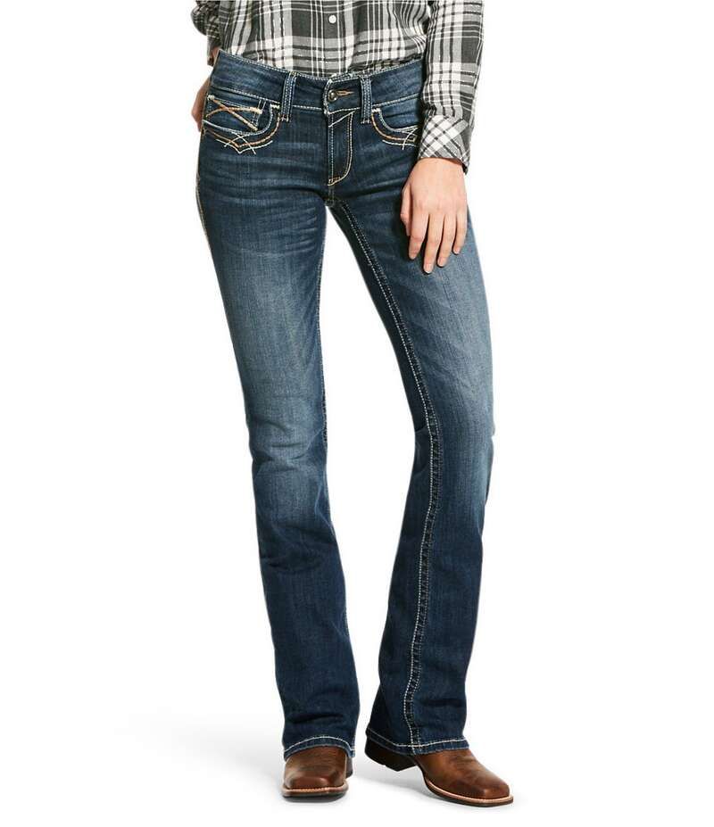 アリアト レディース ボトムス デニムパンツ ブーツカット 刺繍 デニム ブーツ ジーンズ Ariat REAL Mid Rise Stretch Denim Embroidered Pocket B