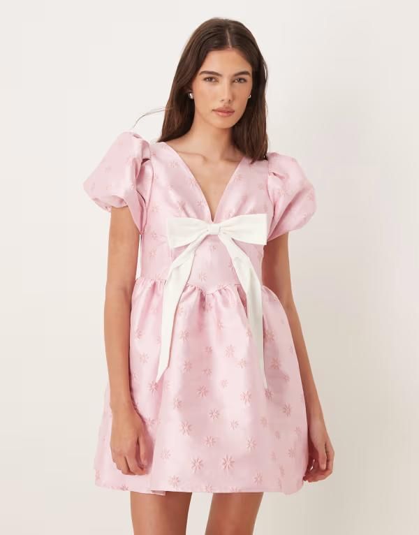 シスタージュン レディース トップス ワンピース Vネック ミニ Sister Jane Memories exclusive vneck puff sleeve bow mini dress PIN