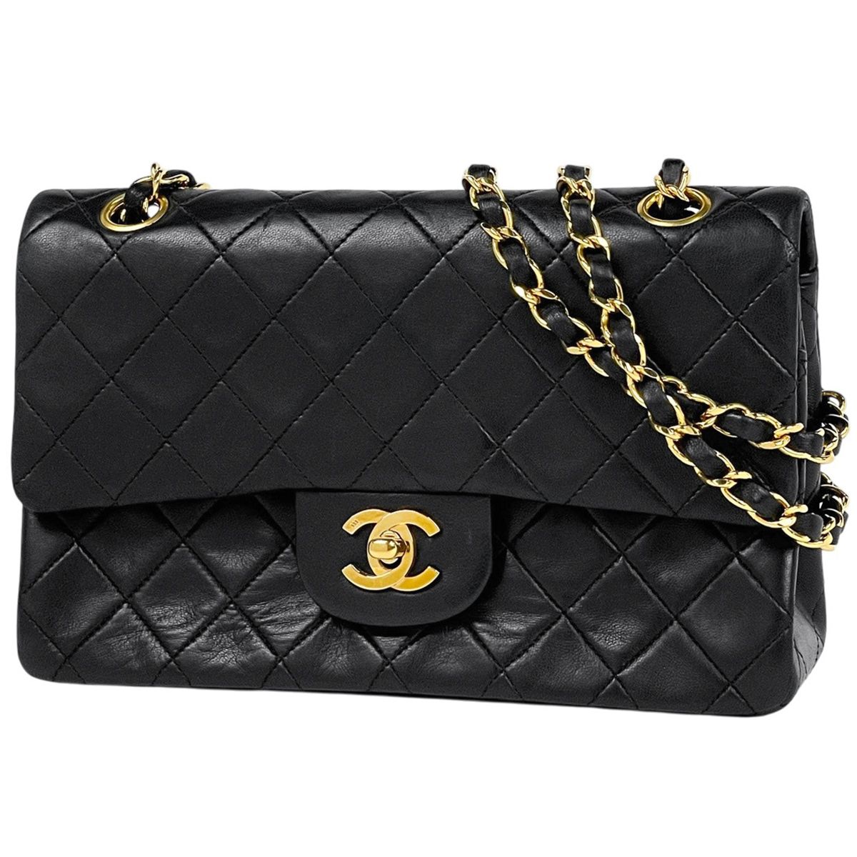 シャネル CHANEL マトラッセ Wフラップ チェーン ショルダーバッグ ココマーク レザー ブラック A01113 レディース 【中古】