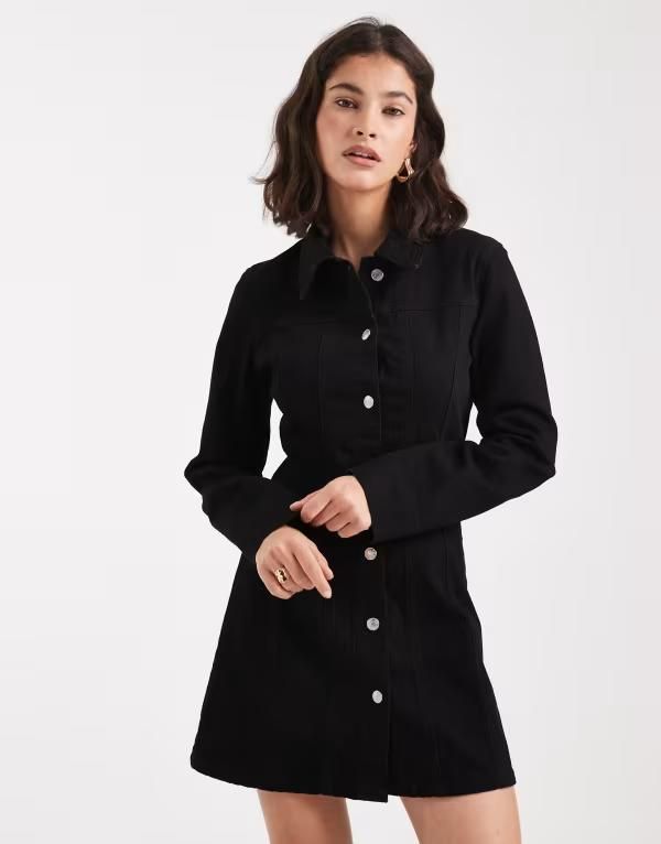 エイソス レディース トップス ワンピース シャツワンピース ミニ シャツ デニム ASOS DESIGN denim mini shirt dress with flare hem in clean