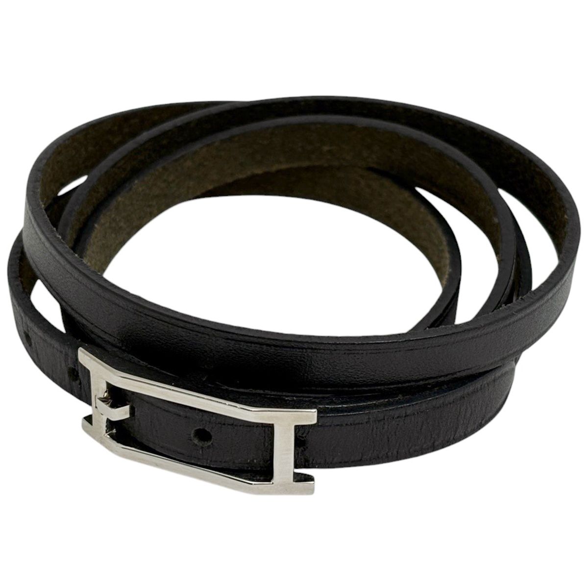エルメス HERMES アピ 3 ブレスレット 4連 チョーカー レザー ブラック レディース 【中古】