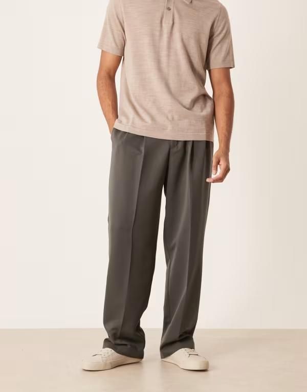 エイソス メンズ ボトムス カジュアルパンツ ワイドレッグ パンツ ASOS DESIGN smart wide leg pants with double pleat and back pocket