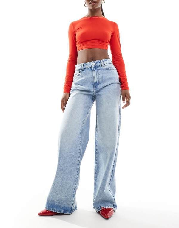 ピーシーズ レディース ボトムス デニムパンツ ワイドレッグ デニム Pieces Selma wide leg jean in light blue denim Light Blue Denim デ