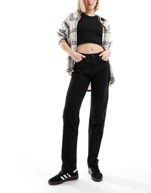 オンリー レディース ボトムス デニムパンツ ストレート ハイウエスト アンクル Only Emily high waist straight leg ankle jean Black Denim ブ