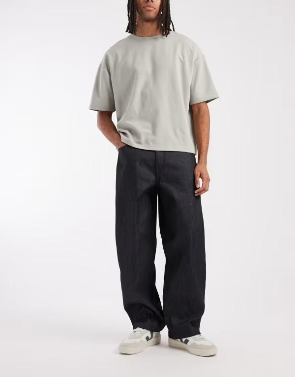 エイソス メンズ ボトムス デニムパンツ ジーンズ ASOS DESIGN loose straight jeans indigo with stripe INDIGO インディゴ