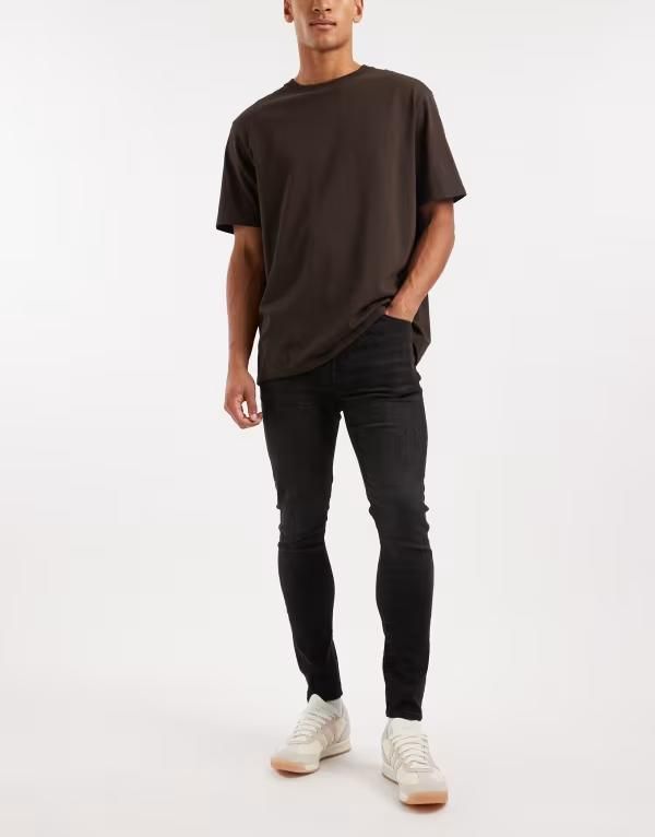 エイソス メンズ ボトムス デニムパンツ デニム ジーンズ ASOS DESIGN spray on jeans in power stretch denim in washed WASHED BLA