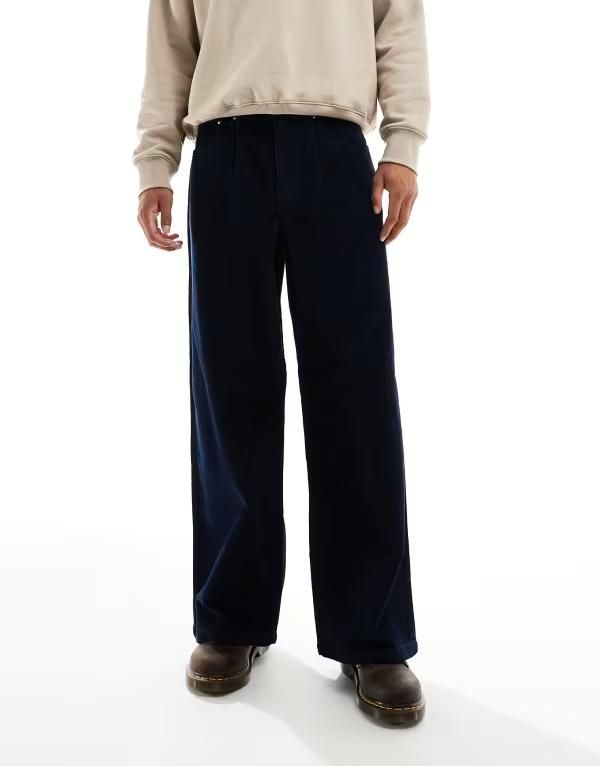 エイソス メンズ ボトムス カジュアルパンツ コーデュロイ パンツ ASOS DESIGN super baggy pants corduroy NAVY ネイビー