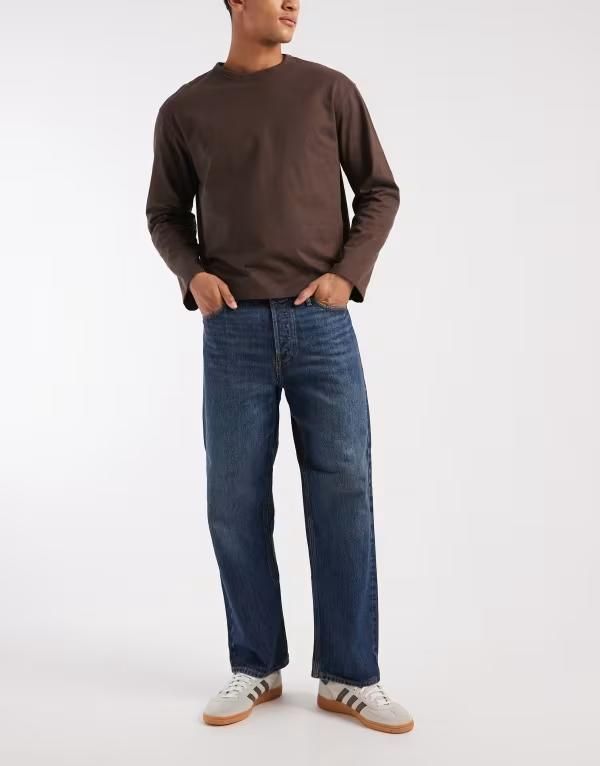 ジャック アンド ジョーンズ メンズ ボトムス デニムパンツ ジーンズ Jack Jones Eddie loose fit jeans in mid Blue Denim デニム