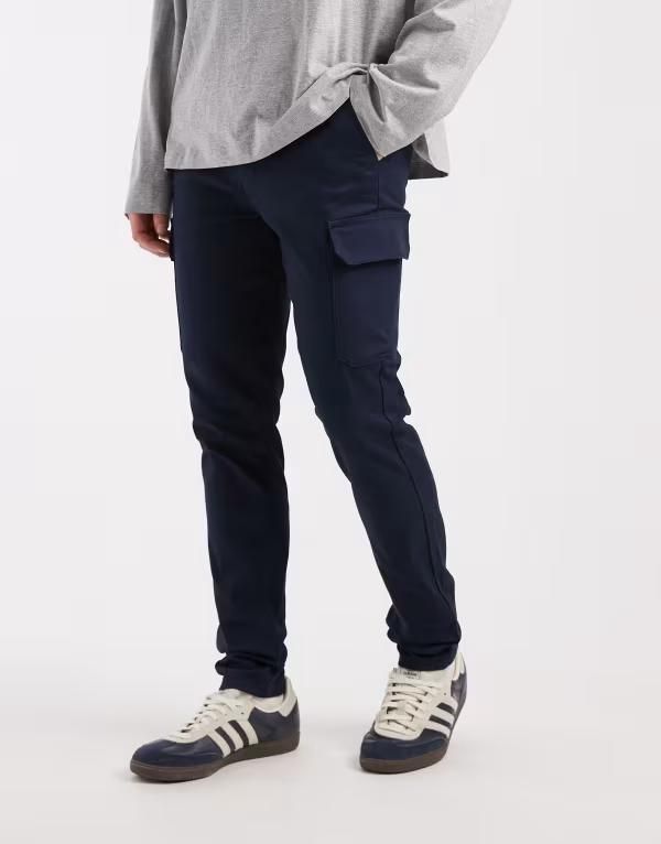 エイソス メンズ ボトムス カジュアルパンツ カーゴパンツ ASOS DESIGN skinny cargo pants NAVY ネイビー