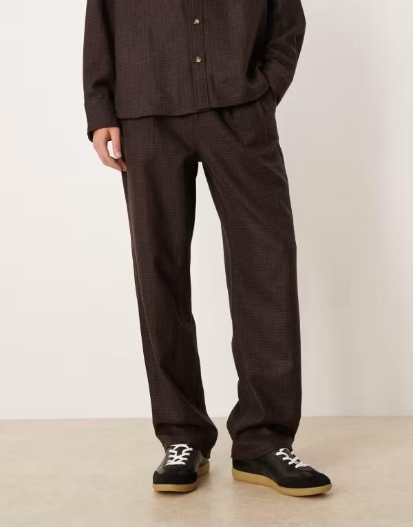 エイソス メンズ ボトムス カジュアルパンツ ウール ASOS DESIGN wool blend baggy pants plaid part of a set BROWN ブラウン