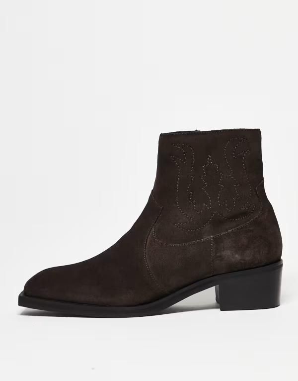 エイソス メンズ シューズ ブーツ・レインブーツ チェルシーブーツ スエード チェルシー ブーツ ヒール ASOS DESIGN cuban heeled chelsea boots suede wi