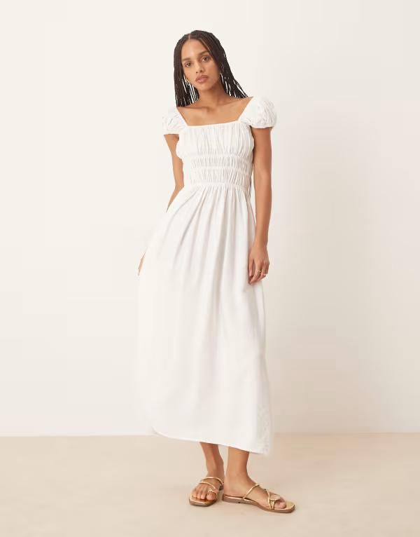 エイソス レディース トップス ワンピース ミディ ASOS DESIGN square neck short sleeve midi dress with cinched channel waist