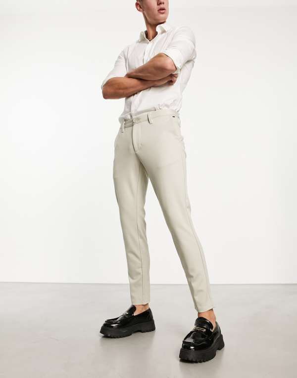 オンリーアンドサンズ メンズ ボトムス カジュアルパンツ スリムフィット パンツ Only Sons slim fit tapered smart pants Moonstruck ベージュ