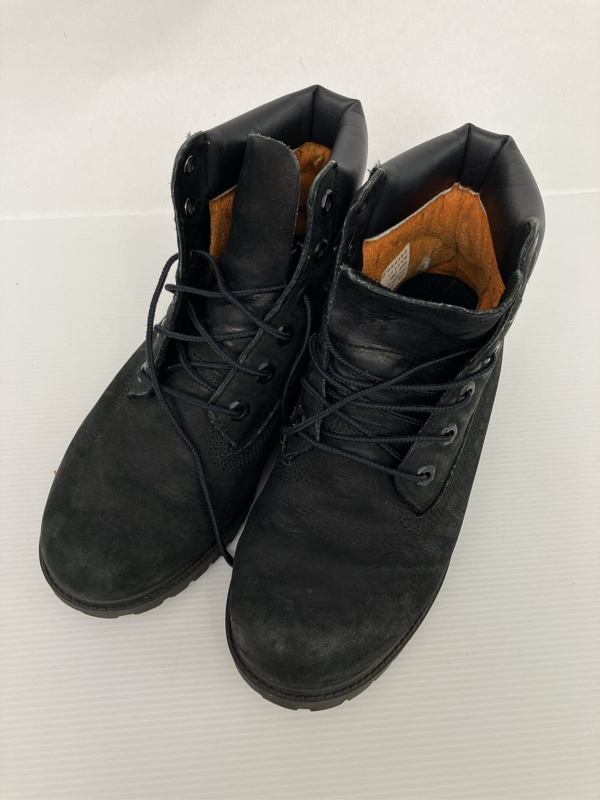 Timberland ティンバーランド ブーツ 24.0 ブラック レザー・本革 無地 ブランドロゴ ラウンドトゥ ミドル ワーク 紐 厚底 プレーントゥ メンズ レディース