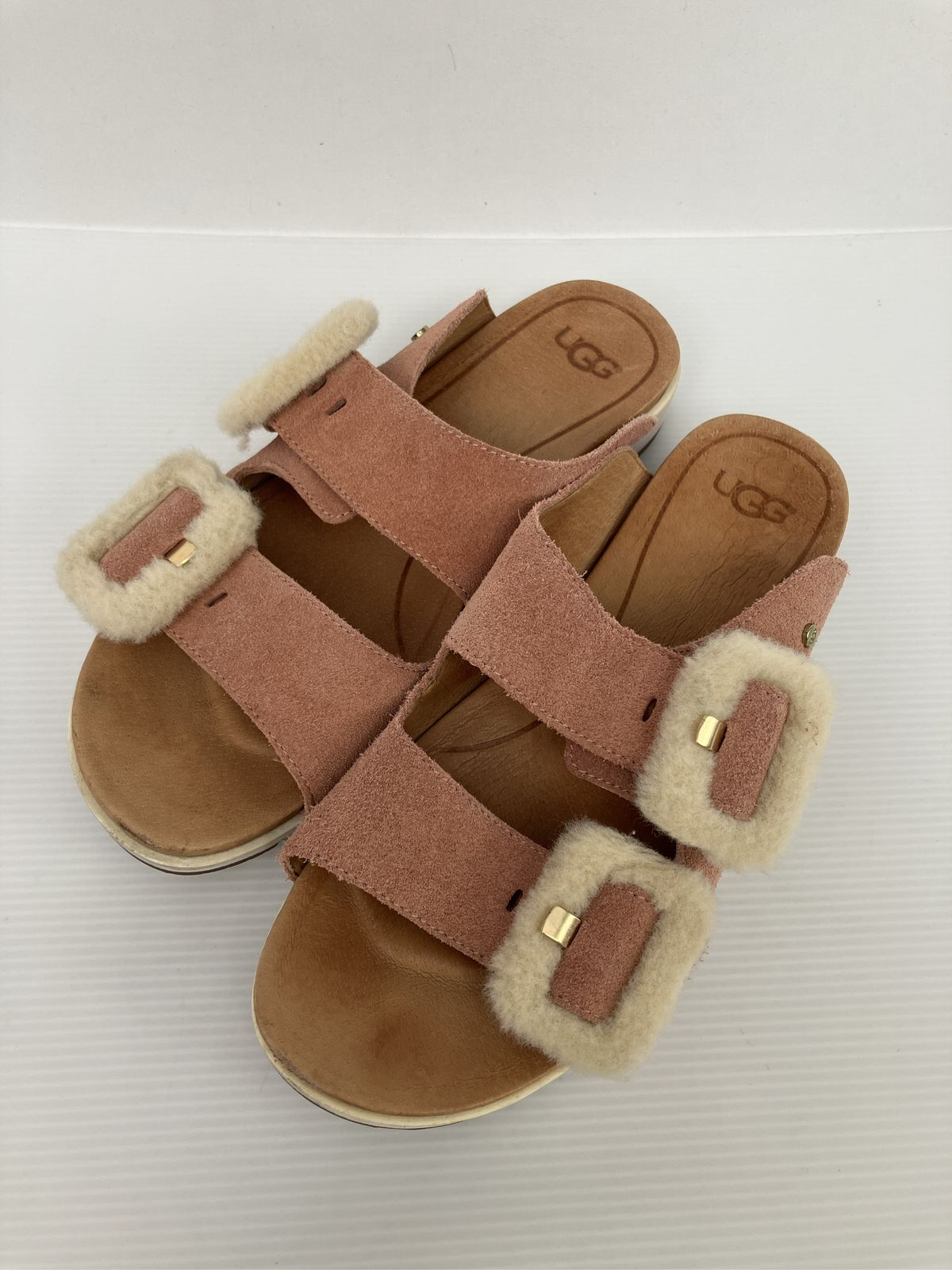 UGG アグ サンダル 26 ピンク ストラップあり フラット 無地 スエード フェイクファー レディース