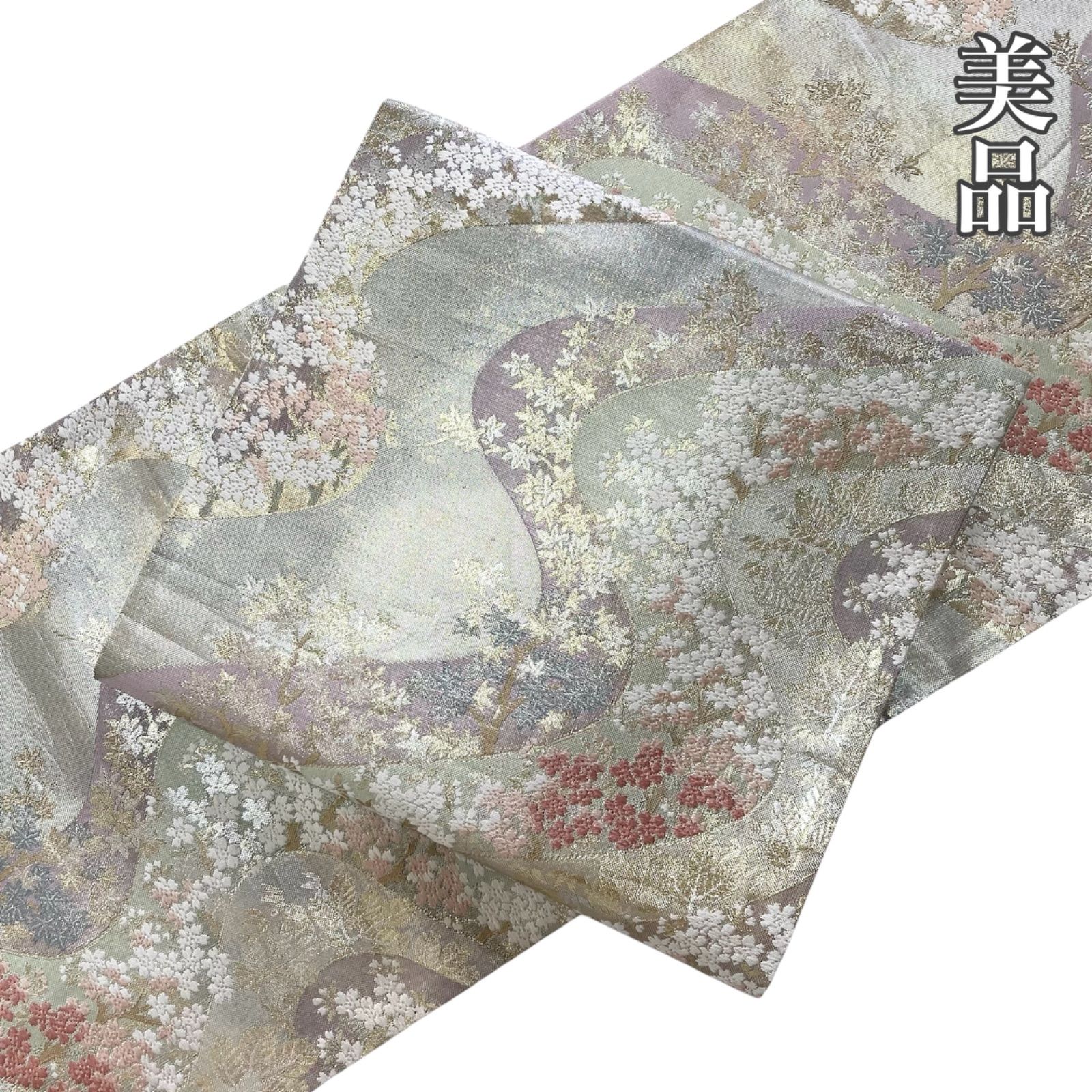 #J999 美品 袋帯 六通 錦織 唐織 金銀糸 桜 紅葉 正絹 和装 和服 フォーマル帯