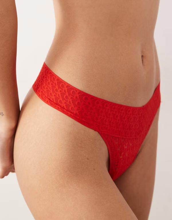 カルバンクライン レディース アンダーウェア ブリーフパンツ レース ロゴ Calvin Klein Logo Lace thong RED レッド