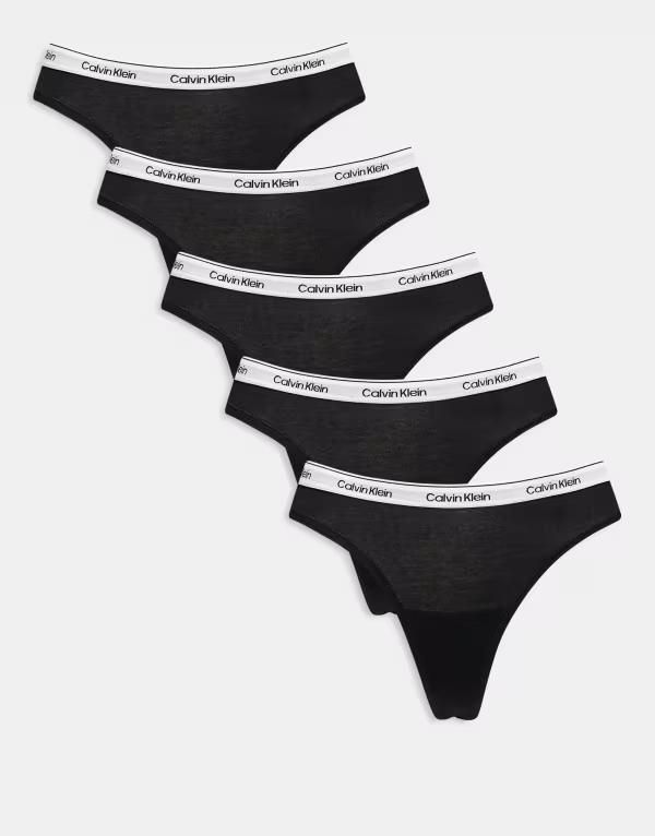 カルバンクライン レディース アンダーウェア ブリーフパンツ ロゴ Calvin Klein Icon Logo 5 pack thongs Black ブラック