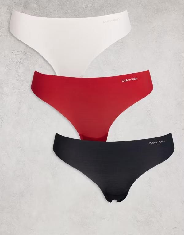 カルバンクライン レディース アンダーウェア ブリーフパンツ Calvin Klein microfibre invisibles 3 pack thongsblackred Multi マルチカラー