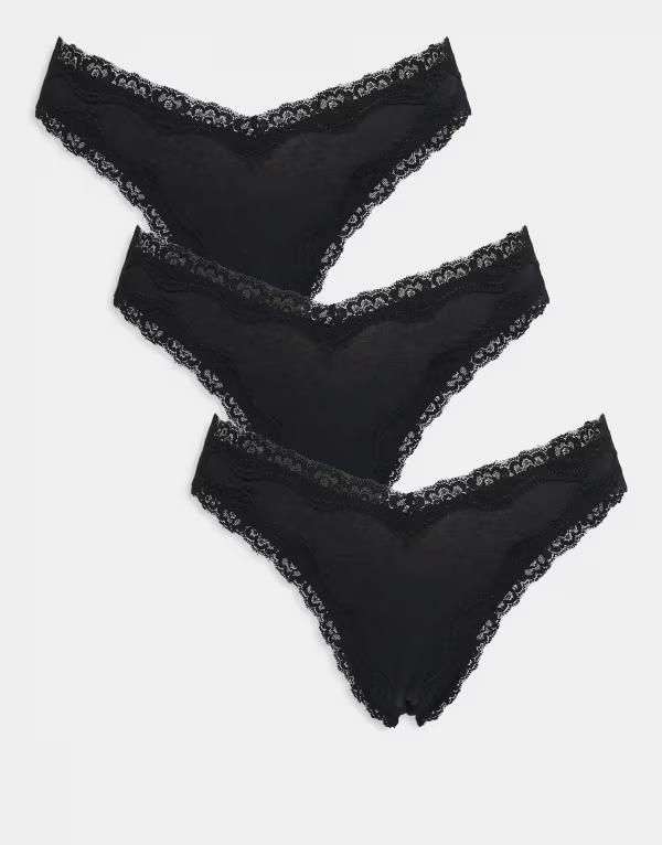 エイソス レディース アンダーウェア ブリーフパンツ レーストリム コットン レース ASOS DESIGN 3 pack cotton high leg thongs with lace trim