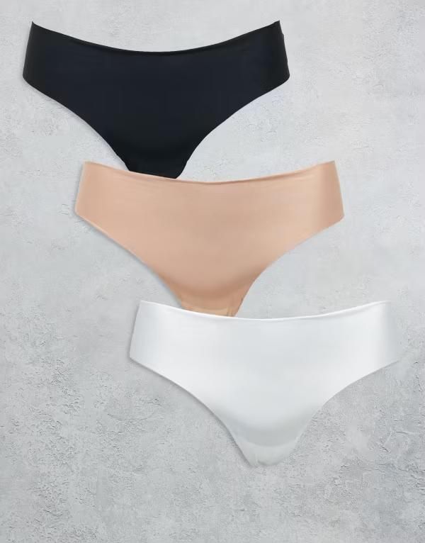 エイソス レディース アンダーウェア ブリーフパンツ レース ASOS Curve ASOS DESIGN Curve 3 pack no vpl lace thong white Black whi