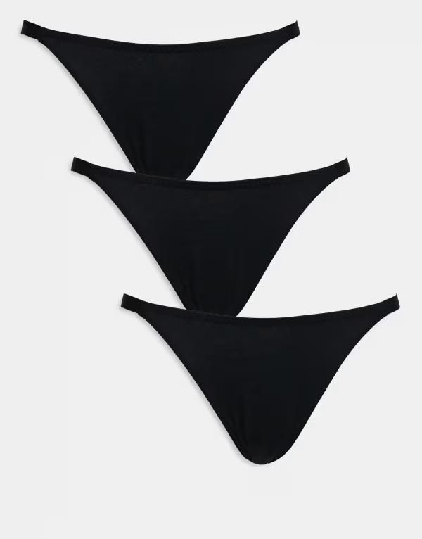 エイソス レディース アンダーウェア ブリーフパンツ コットン ASOS DESIGN 3 pack cotton tanga panty Black ブラック
