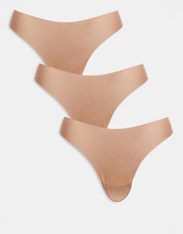 エイソス レディース アンダーウェア ブリーフパンツ レース ASOS DESIGN 3pack no VPL and lace thongs BEIGE ベージュ