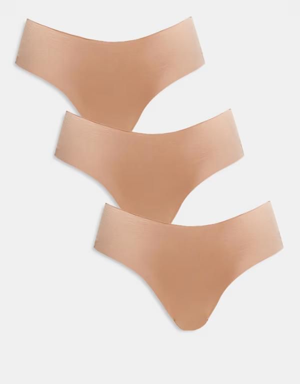 エイソス レディース アンダーウェア ブリーフパンツ レース ASOS DESIGN 3 pack no vpl and lace brazilian brief BEIGE ベージュ