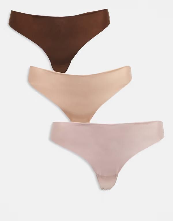 エイソス レディース アンダーウェア ブリーフパンツ ASOS Curve ASOS DESIGN Curve 3 pack no vpl thong in neutrals BEIGE MINK C