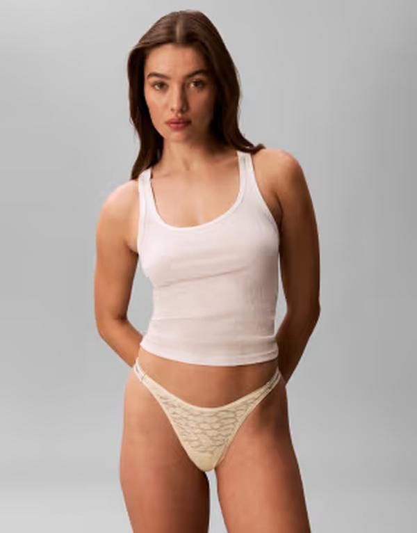 カルバンクライン レディース アンダーウェア ブリーフパンツ レース Calvin Klein Icon Lace dipped string thong in light yellow P Sorb