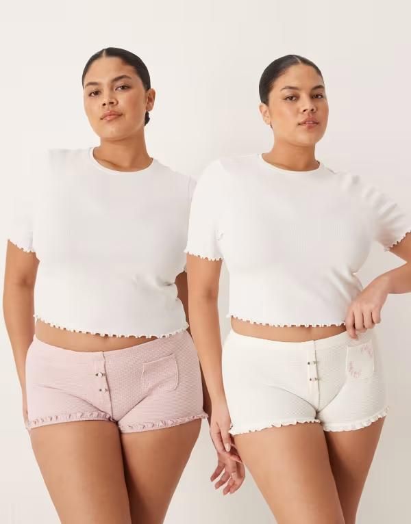 エイソス レディース アンダーウェア ブリーフパンツ ASOS Curve ASOS DESIGN Curve 2pack waffle boxers with pocket detail and r
